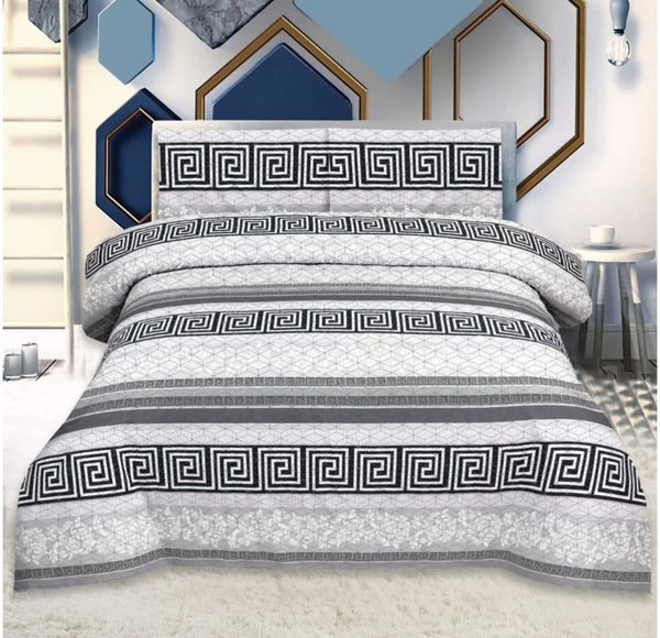 Bedding set with Greek key pattern in a modern bedroom setting