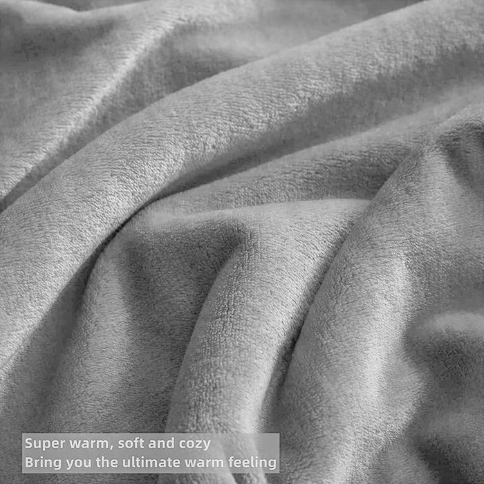 flannel grey plush blanket closeup view
