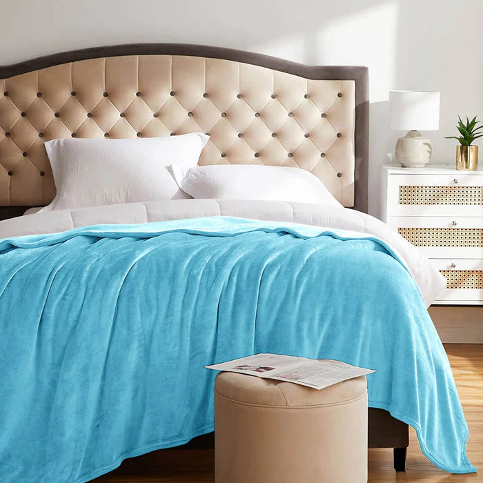 flannel moonlight sky blue plush blanket on bed